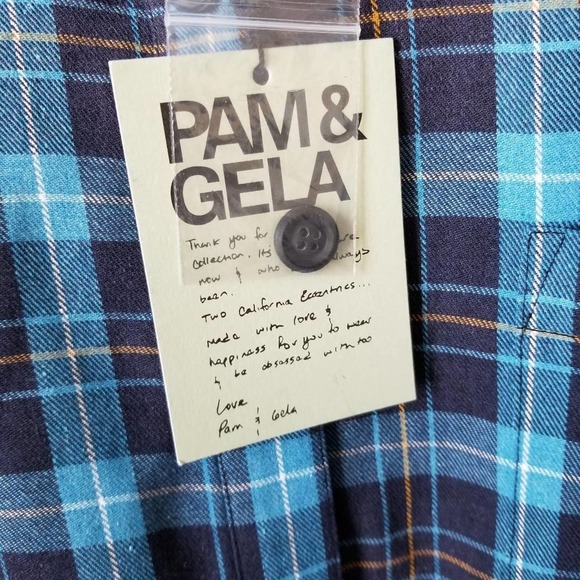 NWT Pam & Gela Tie Back Plaid Blue Tartan Tunic Shirt L - Picture 5 of 8